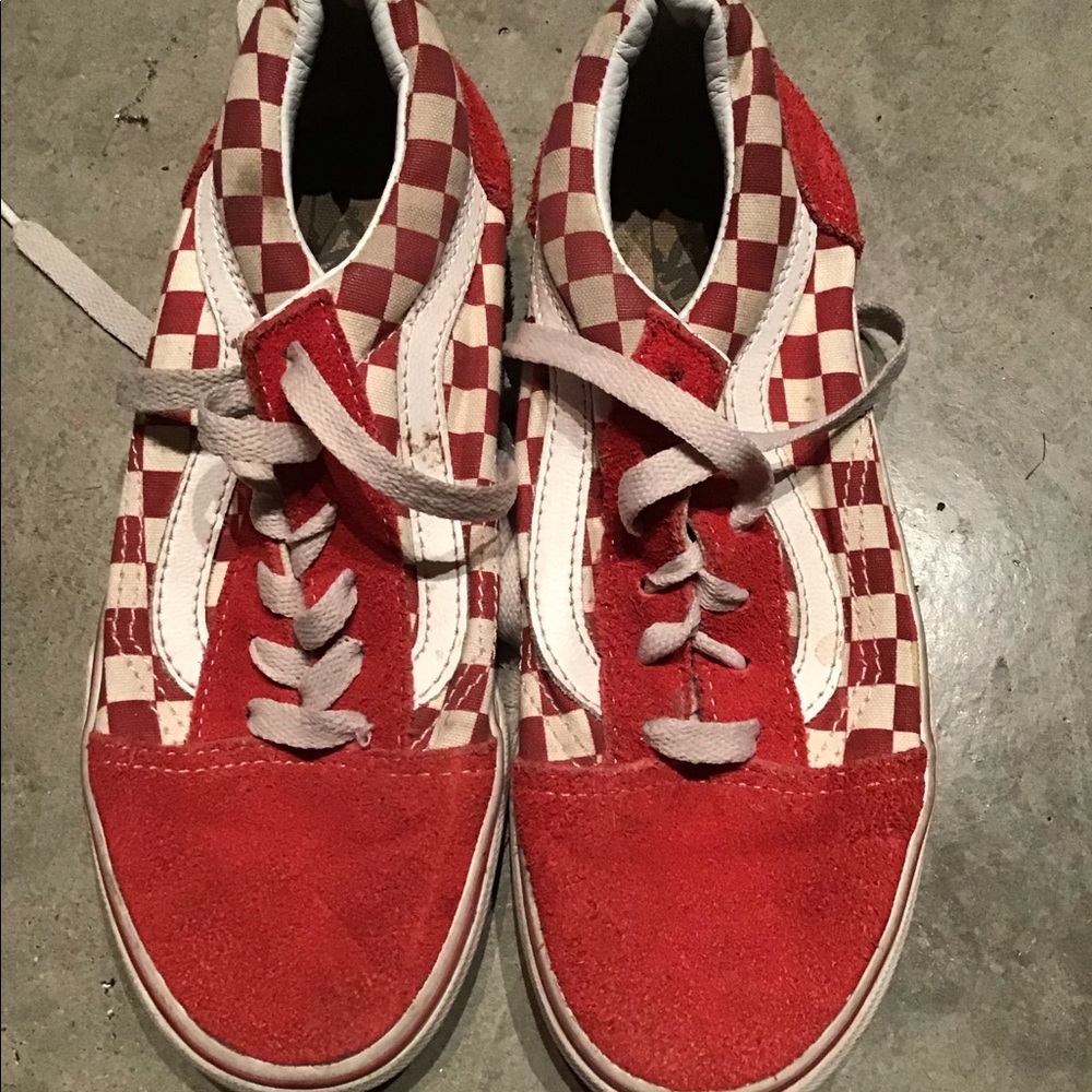 Red and white checkered vans